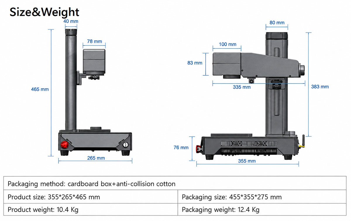 Fiber Laser Marking Machine T20/T30 Size & Weight